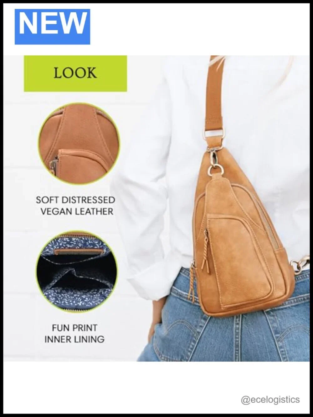 MMS Brands Tasha Vegan Leather Crossbody Sling Bag with Adjustable Strap